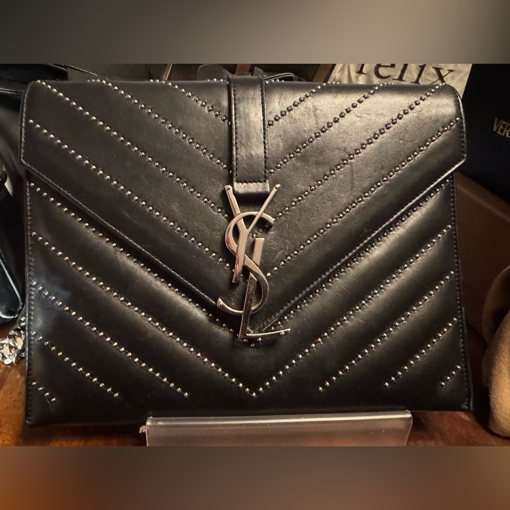 YSL Black Quilted Shoulder Bag With gun metal embellishments Med size